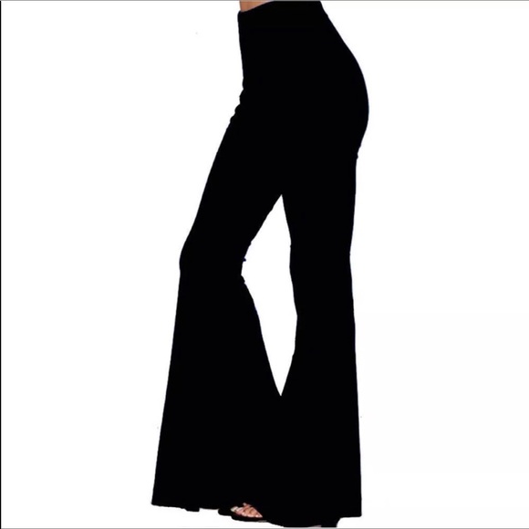 Pants - Black velvet velour wide flared bell bottom dress pants rave Xs